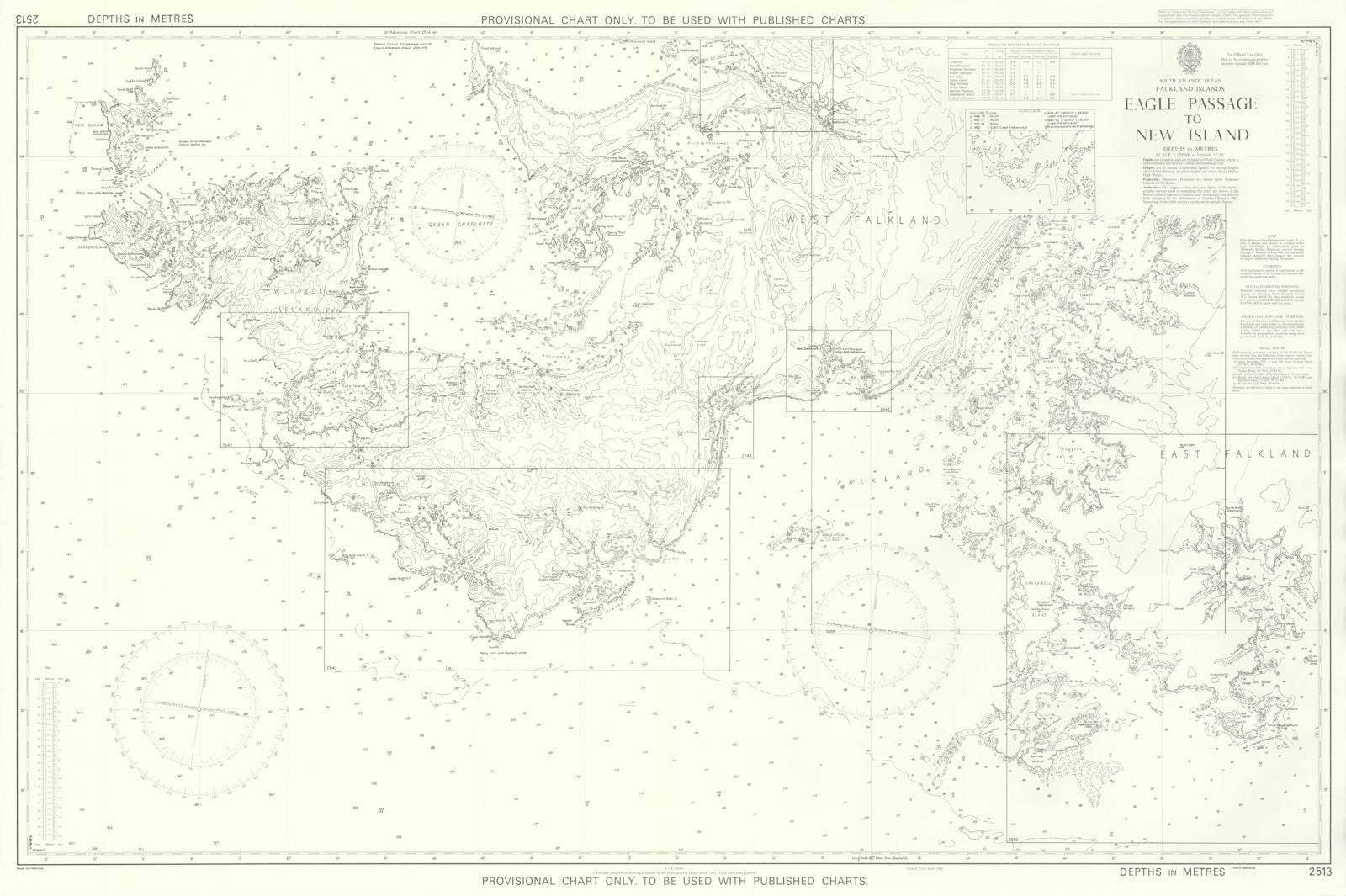 Falkland Islands Eagle Passage-New Island Admiralty chart HMS Glamorgan 1982 map